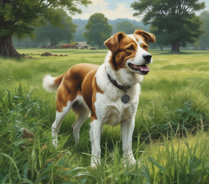 Loose dog in rural setting.