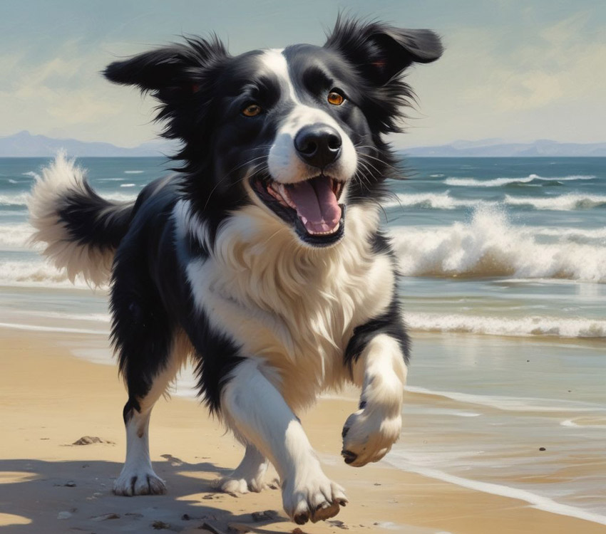 Border Collie playing on beach.