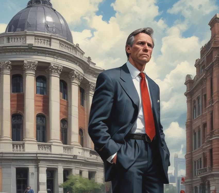 Man standing near government building.