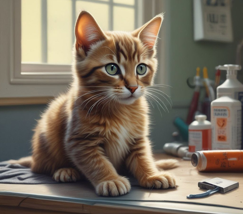 Kitten on veterinary table.